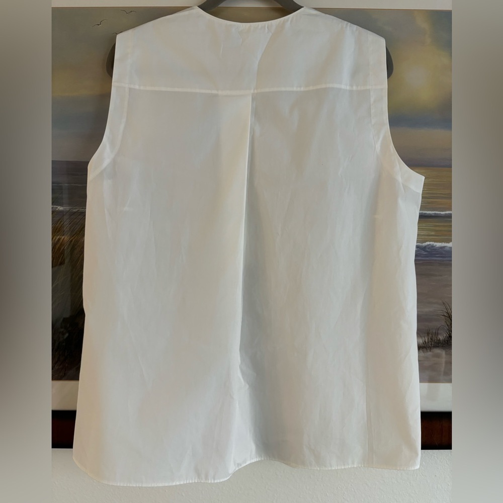 AKRIS PUNTO White Cotton Poplin Disk & Bead Applique Detail Sleeveless Top - Picture 4 of 11